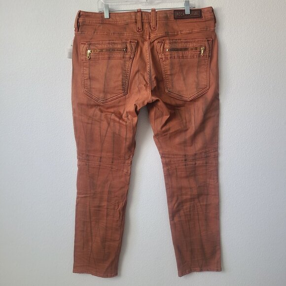 Rock Revival Ivan Moto Denim Jeans Size 38x34 Orange #1